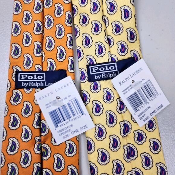Polo Ralph Lauren Vintage Tie Bundle Yellow Orange Paisley Silk Necktie Italy - Picture 1 of 16